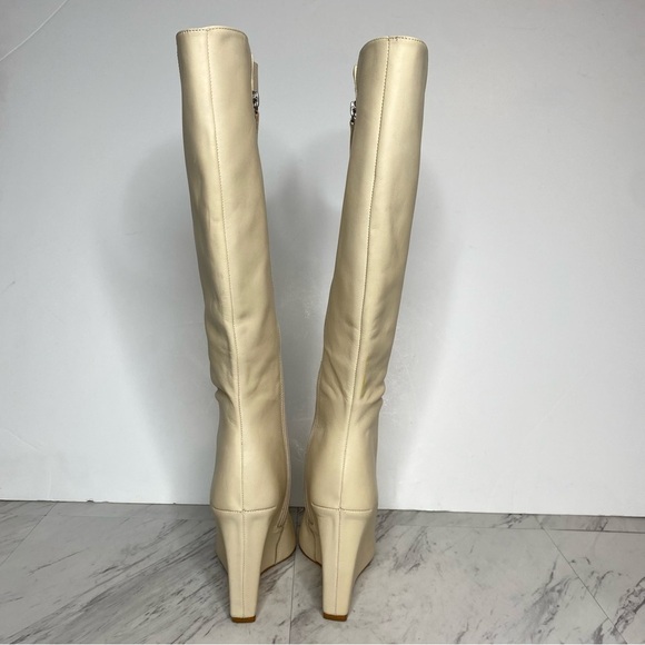 Schutz Asya Up Eggshell Leather Pointy Toe Wedge Tall Boot 8 1/2 B - Picture 3 of 16